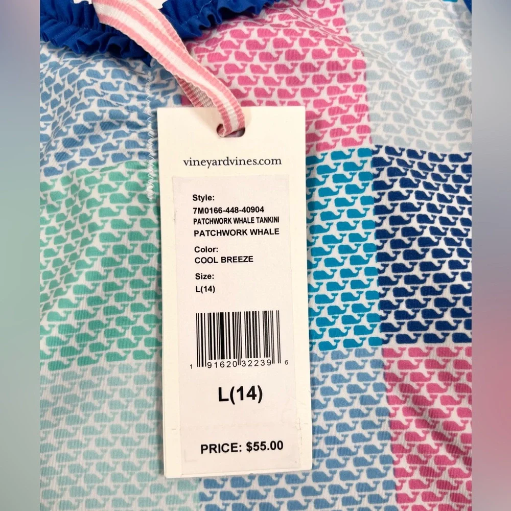 VINEYARD VINES Girls Patchwork Whale Tankini Cool Breeze L 14 NWT Swim Top‎ New